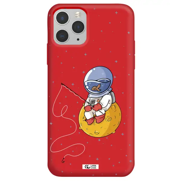 a cartoon of an astronaut sitting on a moon Apple iPhone 11 pro Silicone Imperial Red Case