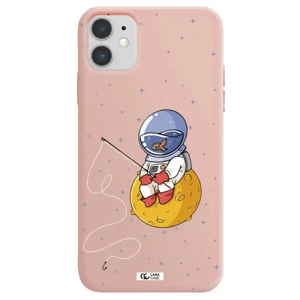 a cartoon of an astronaut sitting on a moon Apple iPhone 11 Silicone pastel pink Case