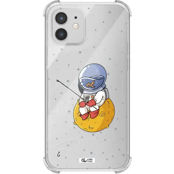 a cartoon of an astronaut sitting on a moon Apple iPhone 12 Clear PC Case