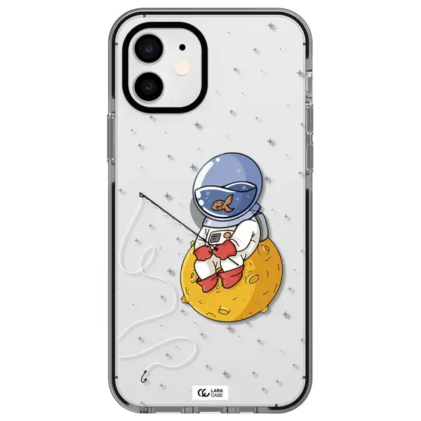 a cartoon of an astronaut sitting on a moon Apple iPhone 12 impact black border Case
