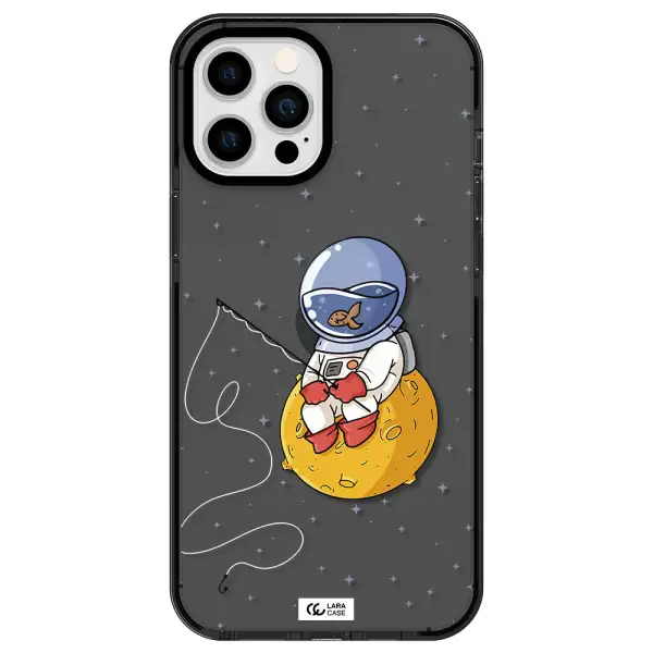 a cartoon of an astronaut sitting on a moon Apple iPhone 12 pro max impact Smoke Black Case