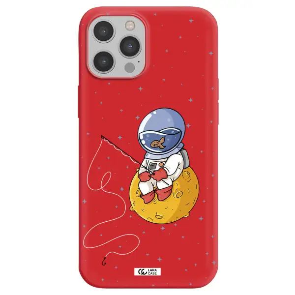 a cartoon of an astronaut sitting on a moon Apple iPhone 12 pro max Silicone Imperial Red Case