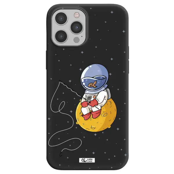 a cartoon of an astronaut sitting on a moon Apple iPhone 12 pro Silicone black Case