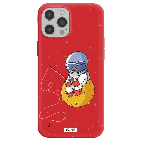 a cartoon of an astronaut sitting on a moon Apple iPhone 12 pro Silicone Imperial Red Case