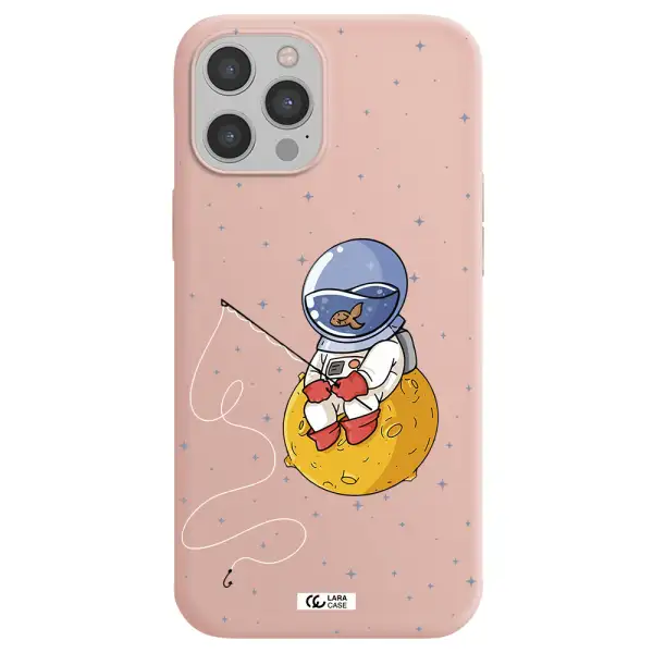 a cartoon of an astronaut sitting on a moon Apple iPhone 12 pro Silicone pastel pink Case