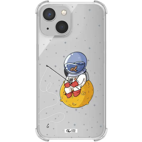 a cartoon of an astronaut sitting on a moon Apple iPhone 13 Clear PC Case