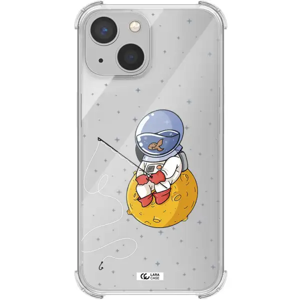 a cartoon of an astronaut sitting on a moon Apple iPhone 13 mini Clear PC Case