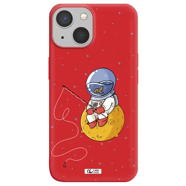 a cartoon of an astronaut sitting on a moon Apple iPhone 13 mini Silicone Imperial Red Case