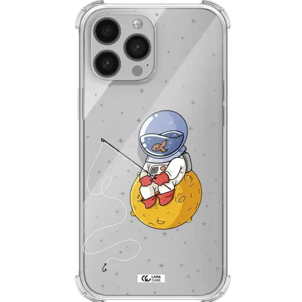 a cartoon of an astronaut sitting on a moon Apple iPhone 13 Pro Max Clear PC Case