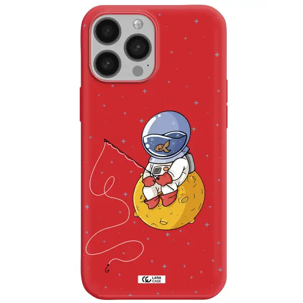 a cartoon of an astronaut sitting on a moon Apple iPhone 13 Pro Max Silicone Imperial Red Case