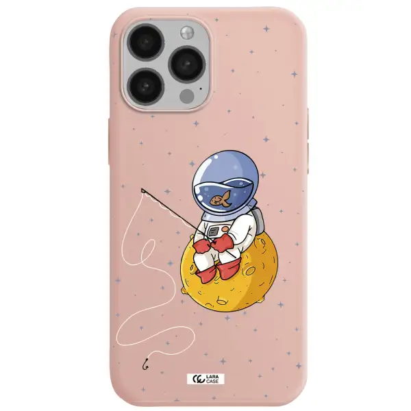 a cartoon of an astronaut sitting on a moon Apple iPhone 13 Pro Max Silicone pastel pink Case
