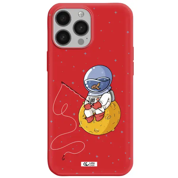 a cartoon of an astronaut sitting on a moon Apple iPhone 13 Pro Silicone Imperial Red Case