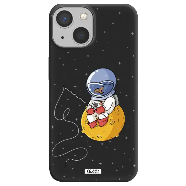 a cartoon of an astronaut sitting on a moon Apple iPhone 13 Silicone black Case