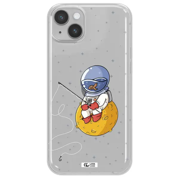 a cartoon of an astronaut sitting on a moon Apple iPhone 14 Clear TPU Case