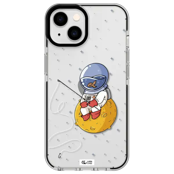 a cartoon of an astronaut sitting on a moon Apple iPhone 14 impact black border Case