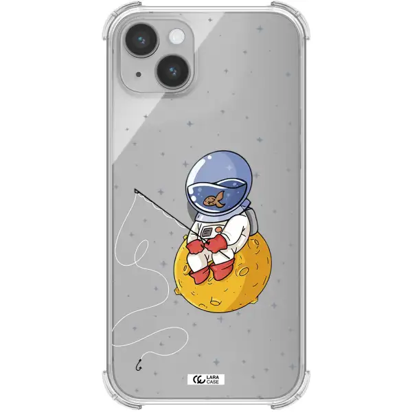 a cartoon of an astronaut sitting on a moon Apple iPhone 14 plus Clear PC Case