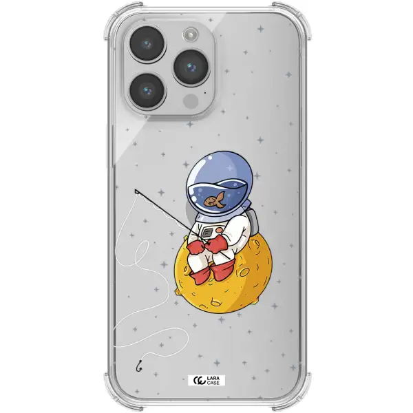 a cartoon of an astronaut sitting on a moon Apple iPhone 14 pro Clear PC Case