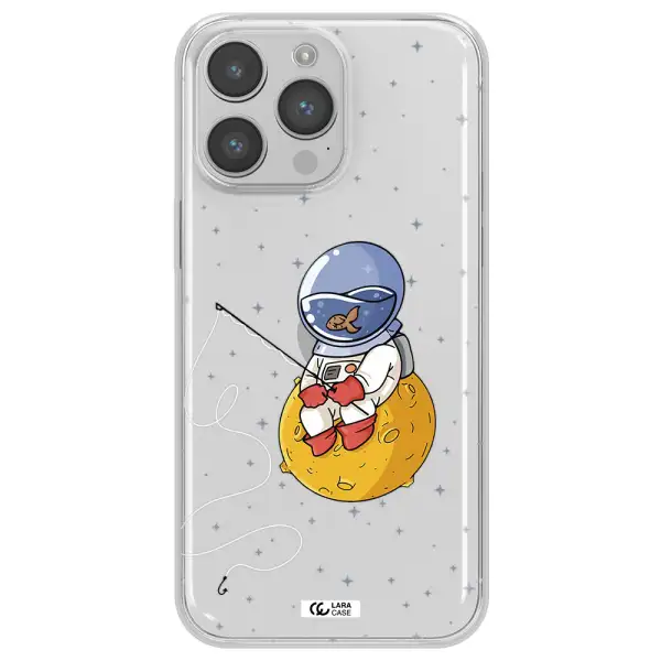 a cartoon of an astronaut sitting on a moon Apple iPhone 14 pro Clear TPU Case