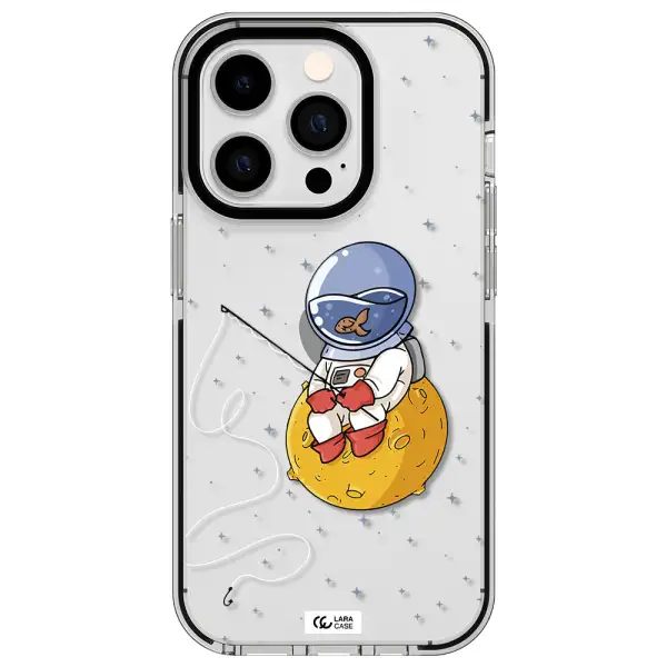 a cartoon of an astronaut sitting on a moon Apple iPhone 14 pro impact black border Case