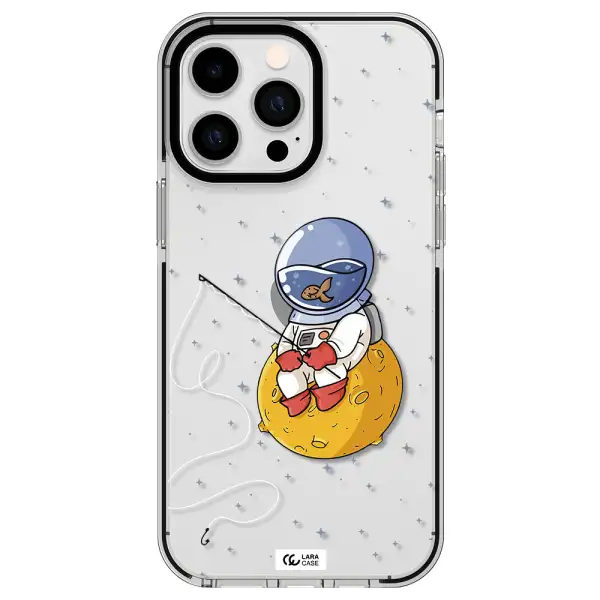 a cartoon of an astronaut sitting on a moon Apple iPhone 14 pro max impact black border Case
