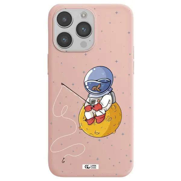 a cartoon of an astronaut sitting on a moon Apple iPhone 14 pro Silicone pastel pink Case