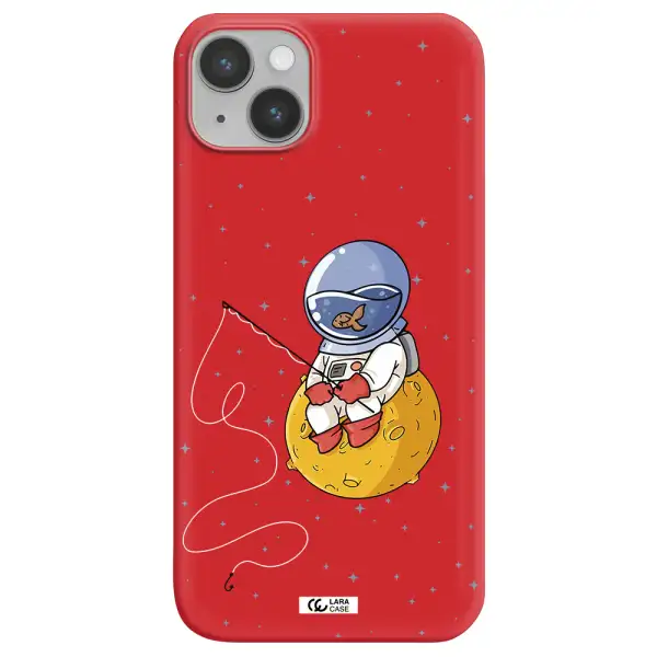 a cartoon of an astronaut sitting on a moon Apple iPhone 14 Silicone Imperial Red Case