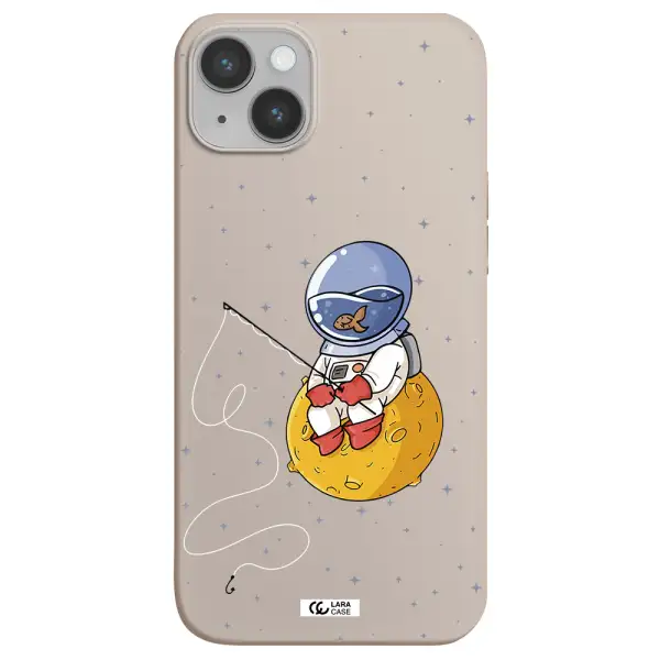 a cartoon of an astronaut sitting on a moon Apple iPhone 14 Silicone Stone Case