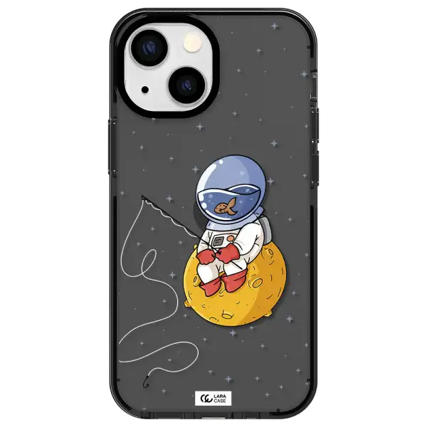 a cartoon of an astronaut sitting on a moon Apple iPhone 15 Plus impact Smoke Black Case