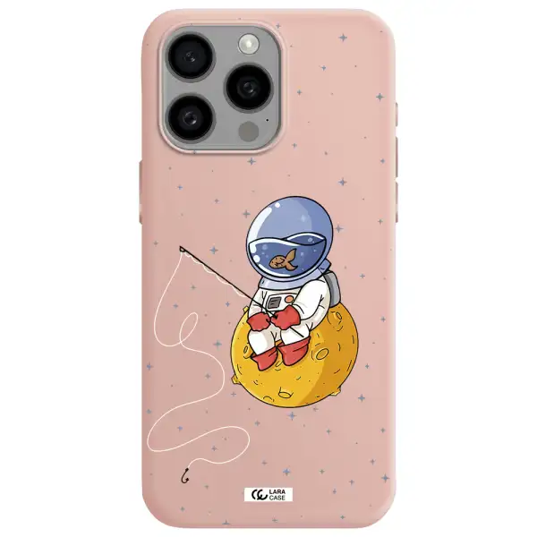 a cartoon of an astronaut sitting on a moon Apple Iphone 15 Pro max Silicone pastel pink Case