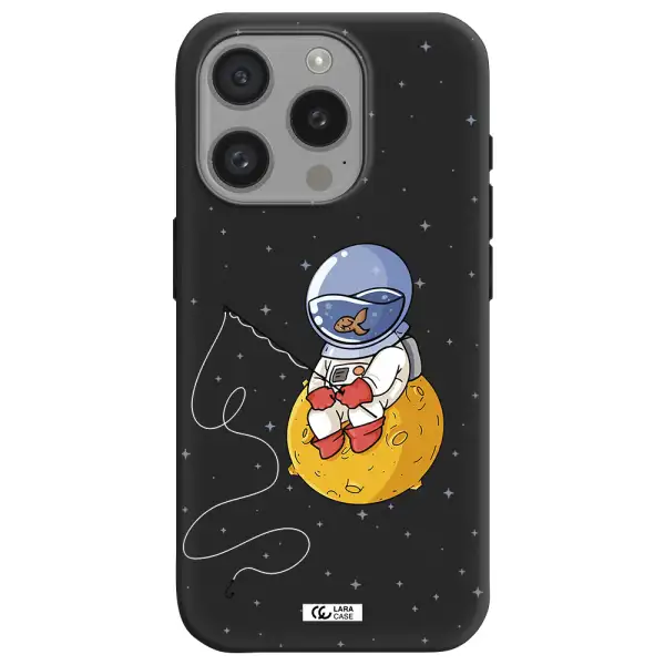 A Cartoon Of An Astronaut Sitting On A Moon Apple Iphone 15 Pro Silicone Black Case