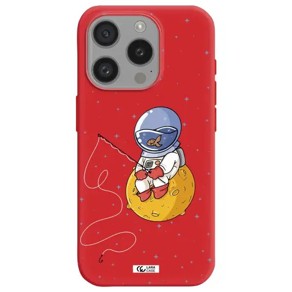 A Cartoon Of An Astronaut Sitting On A Moon Apple Iphone 15 Pro Silicone Imperial Red Case