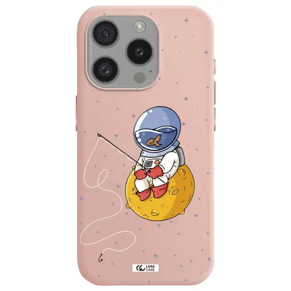 A Cartoon Of An Astronaut Sitting On A Moon Apple Iphone 15 Pro Silicone Pastel Pink Case