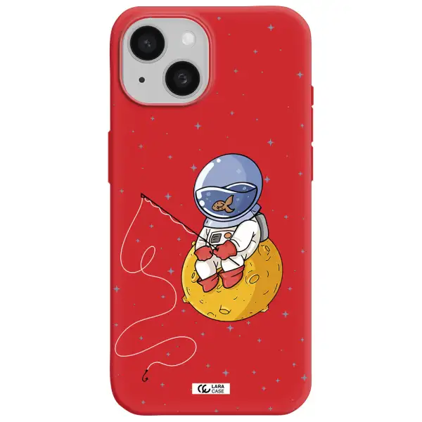 A Cartoon Of An Astronaut Sitting On A Moon Apple Iphone 15 Silicone Imperial Red Case