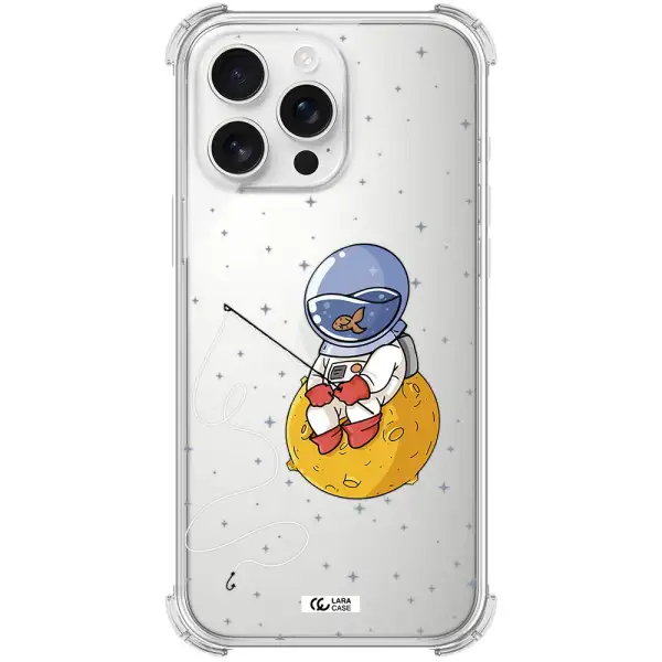 A Cartoon Of An Astronaut Sitting On A Moon Apple Iphone 16 Pro Max Clear Pc Case