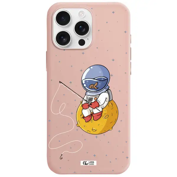 A Cartoon Of An Astronaut Sitting On A Moon Apple Iphone 16 Pro Max Silicone Pastel Pink Case
