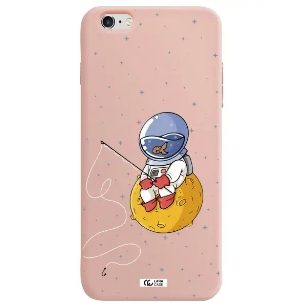 a cartoon of an astronaut sitting on a moon Apple iPhone 6 s plus Silicone pastel pink Case