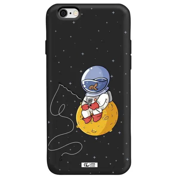 a cartoon of an astronaut sitting on a moon Apple iPhone 6 Silicone black Case