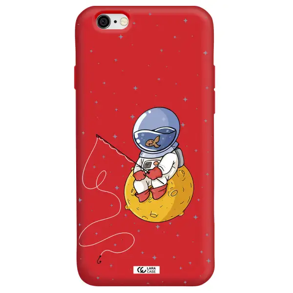 a cartoon of an astronaut sitting on a moon Apple iPhone 6 Silicone Imperial Red Case