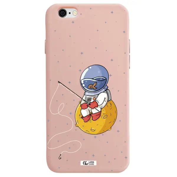 a cartoon of an astronaut sitting on a moon Apple iPhone 6 Silicone pastel pink Case