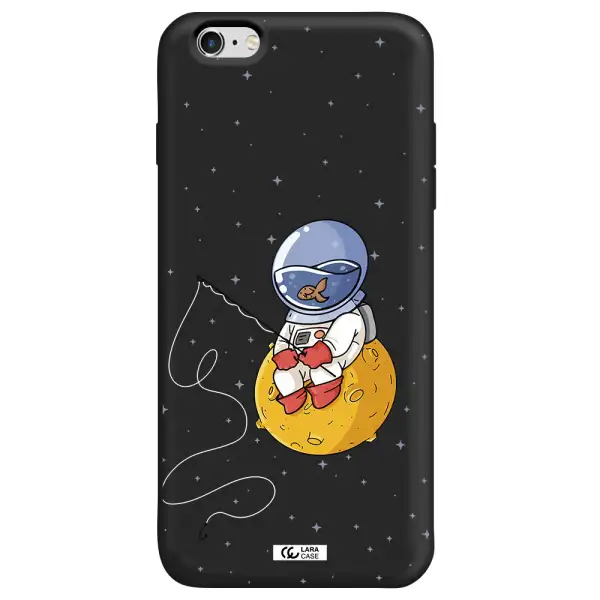 a cartoon of an astronaut sitting on a moon Apple iPhone 6S Silicone black Case