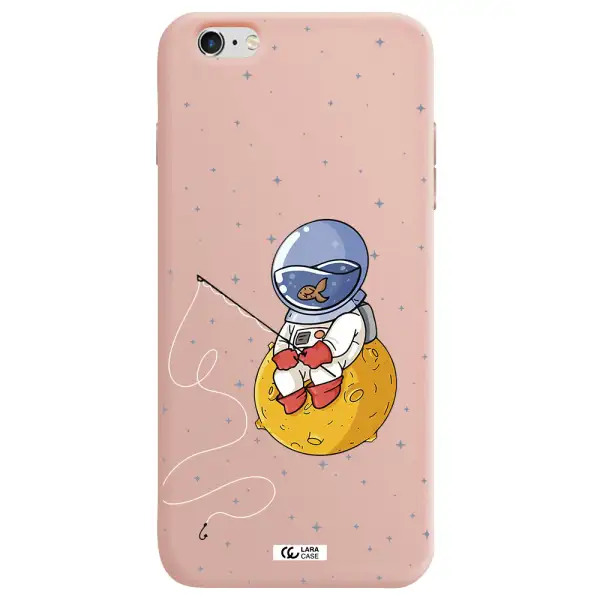 a cartoon of an astronaut sitting on a moon Apple iPhone 6S Silicone pastel pink Case