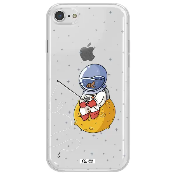 a cartoon of an astronaut sitting on a moon Apple iPhone 7 Clear TPU Case
