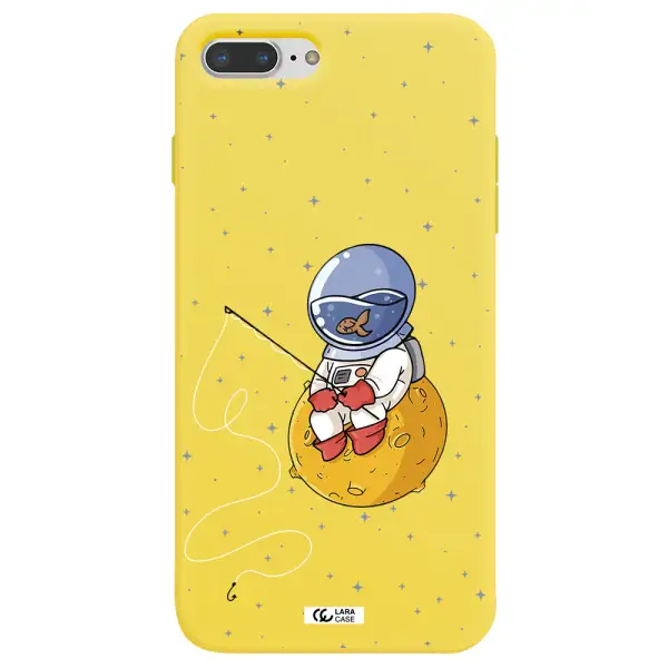 a cartoon of an astronaut sitting on a moon Apple iPhone 7 plus Silicone canary yellow Case
