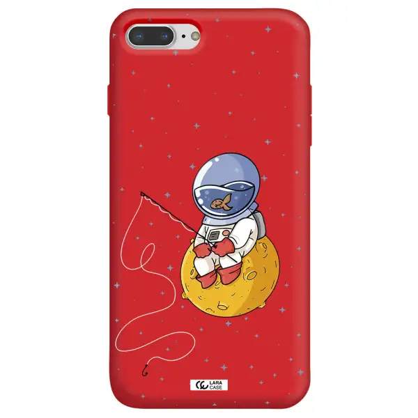 a cartoon of an astronaut sitting on a moon Apple iPhone 7 plus Silicone Imperial Red Case