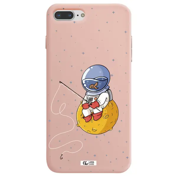 a cartoon of an astronaut sitting on a moon Apple iPhone 7 plus Silicone pastel pink Case