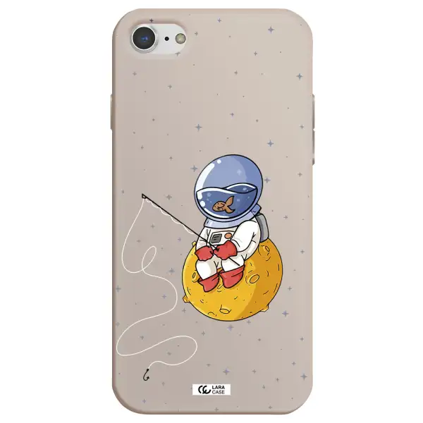 a cartoon of an astronaut sitting on a moon Apple iPhone 7 Silicone Stone Case