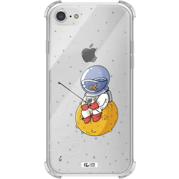 a cartoon of an astronaut sitting on a moon Apple iPhone 8 Clear PC Case