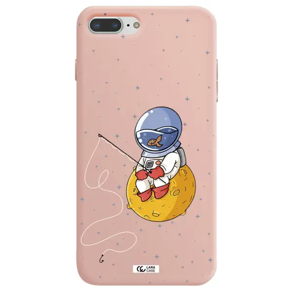 a cartoon of an astronaut sitting on a moon Apple iPhone 8 plus Silicone pastel pink Case