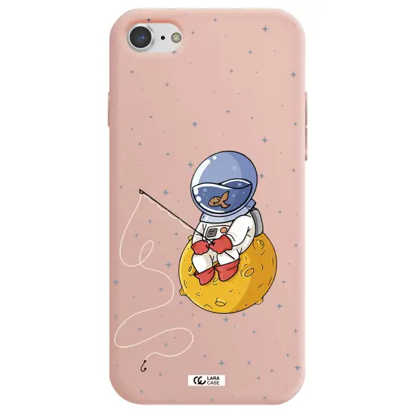a cartoon of an astronaut sitting on a moon Apple iPhone 8 Silicone pastel pink Case