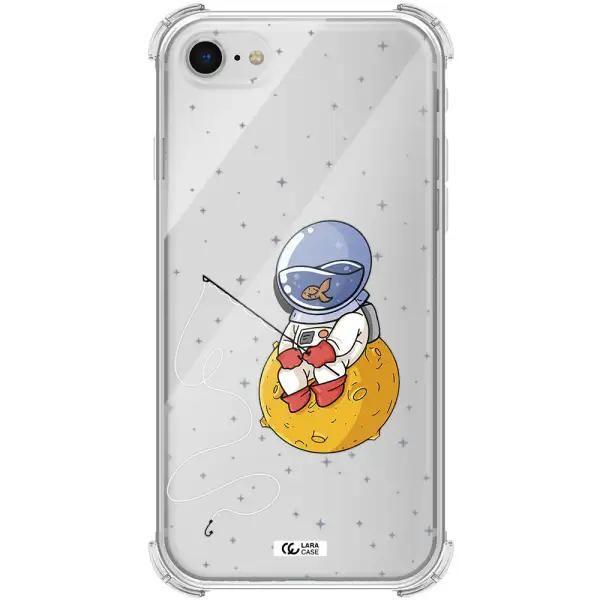 a cartoon of an astronaut sitting on a moon Apple iPhone se 2020 Clear PC Case